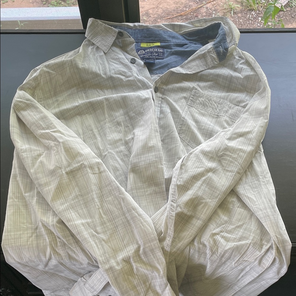 American rag White Plaid Button-Up Shirt
